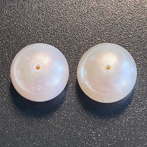 As Low As $2 Pair of Matched White Fresh Water Button Pearl Beads 10mmx8mm 2pcs